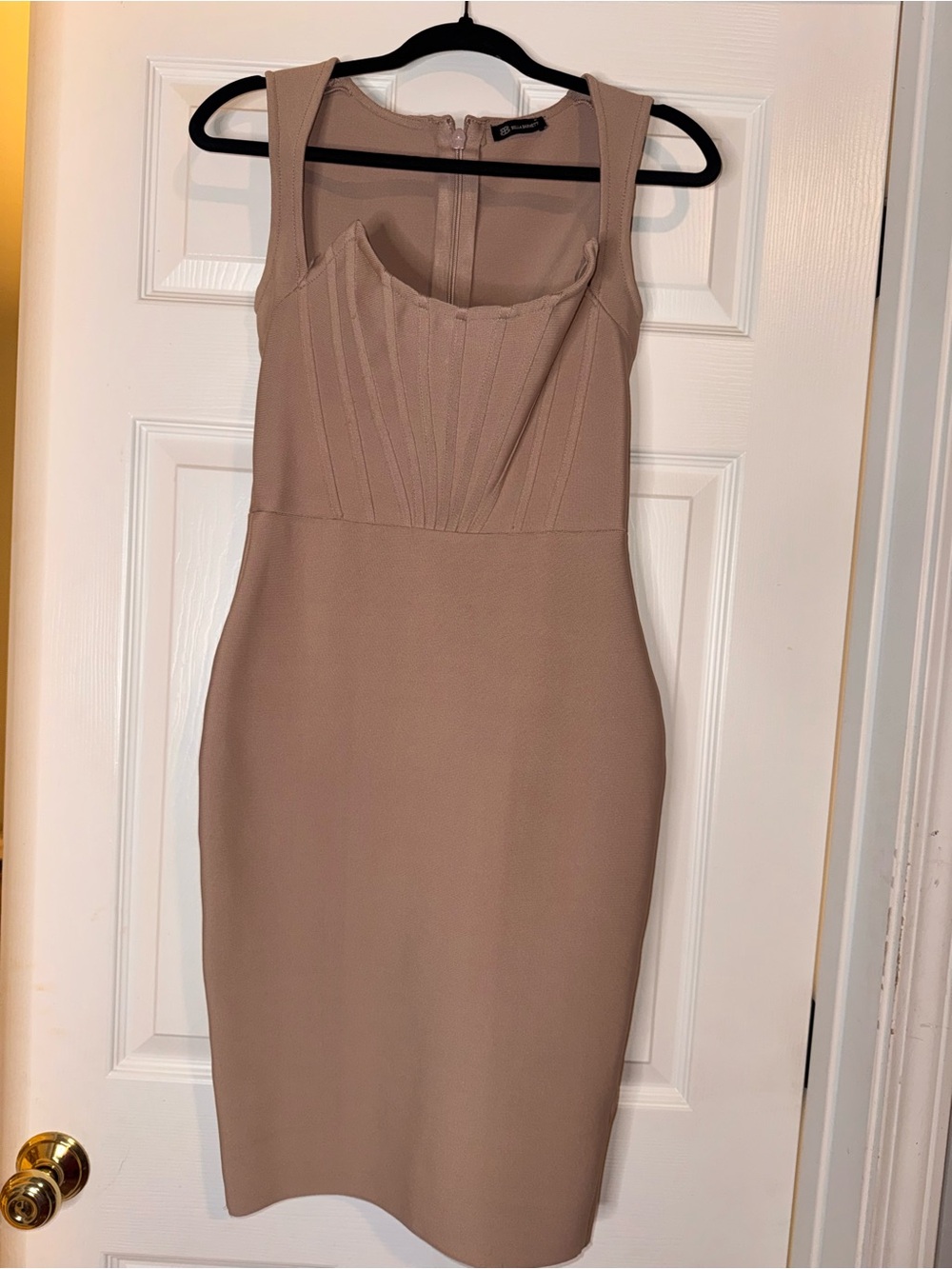 Structured Bust Midi Dress in Beige